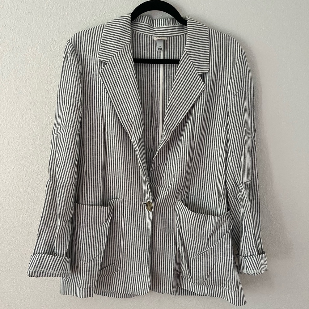 Grey and White Linen Blazer